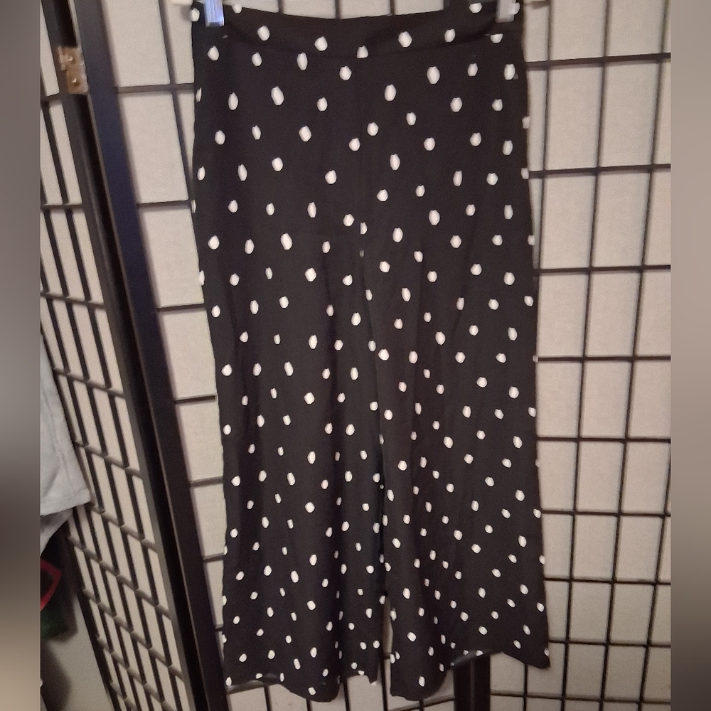 Worthington Black with White Polka Dots Wide Leg Ankle Length Pants size M - Picture 2 of 8